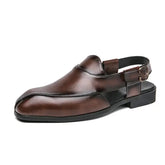 Plus Size Men's Slip-on Fashionable Breathable Lightweight British Style Leather Sandals  Adomoo